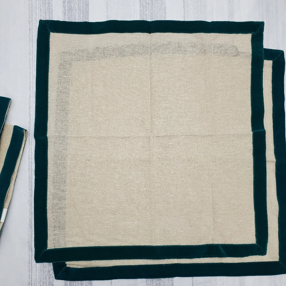 Pier 1 Napkins - Teal Velvet Trim - 4pcs *